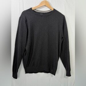 Tahari Sweater Mens Medium Dark Gray Knit Crew Neck Long Sleeve Pullover Casual